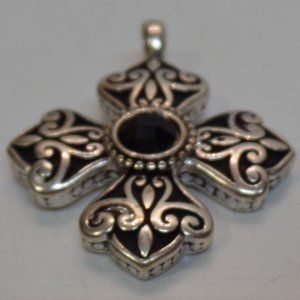 Silvertone Cross Pendant Black Accents